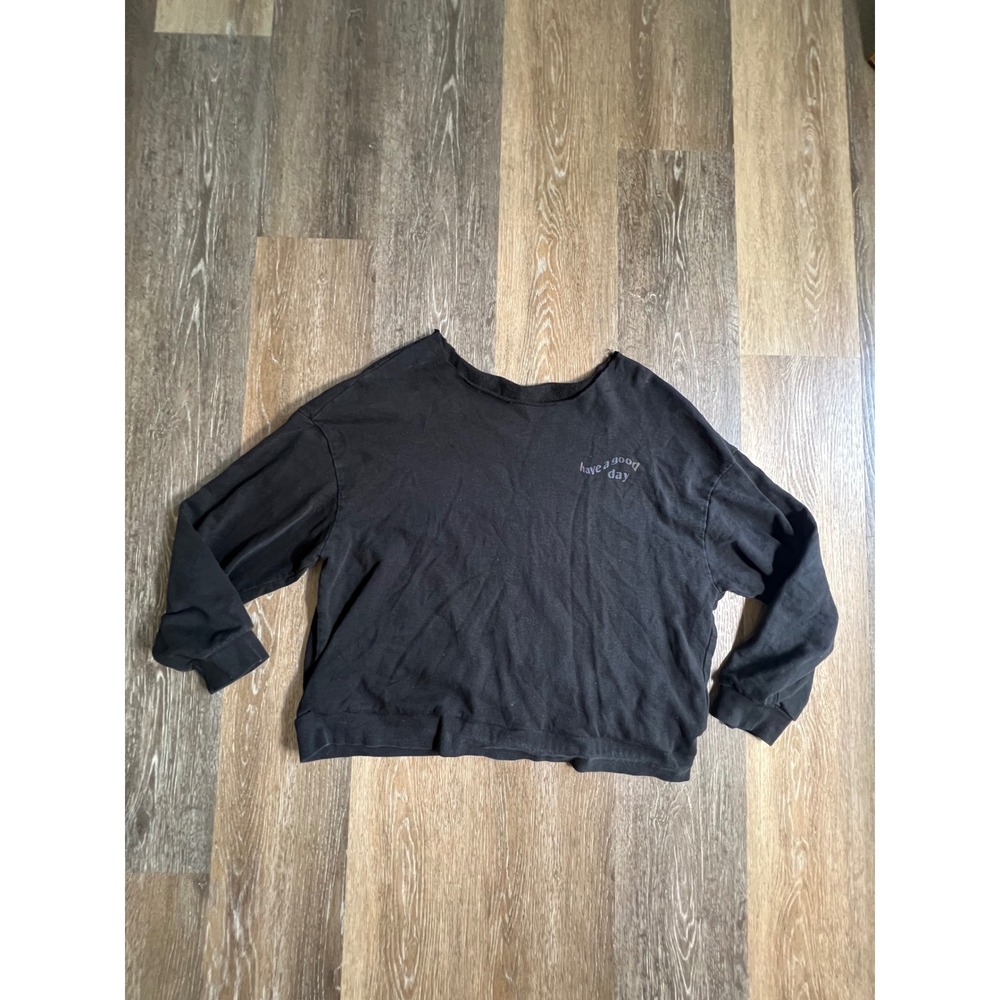 Teddy Bear Sweatshirt Womens L Black Good Holographic Raw Neck Graphic